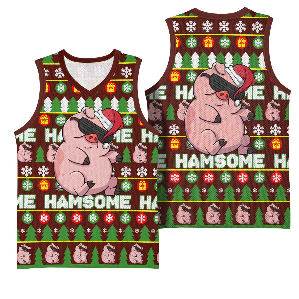 Hamsome Cute Pig Christmas Basketball Jersey Xmas Holiday Patterns - Wonder Print Shop