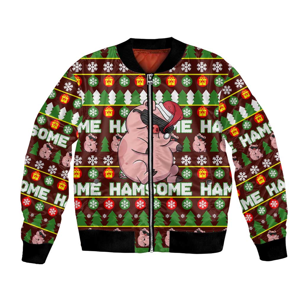 Hamsome Cute Pig Christmas Bomber Jacket Xmas Holiday Patterns - Wonder Print Shop