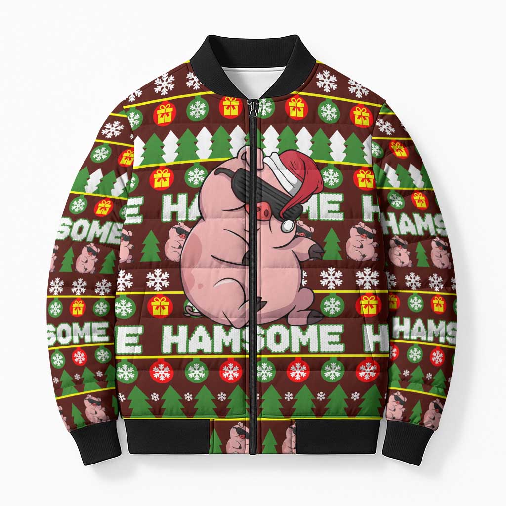 Hamsome Cute Pig Christmas Bomber Puffer Jacket Xmas Holiday Patterns - Wonder Print Shop