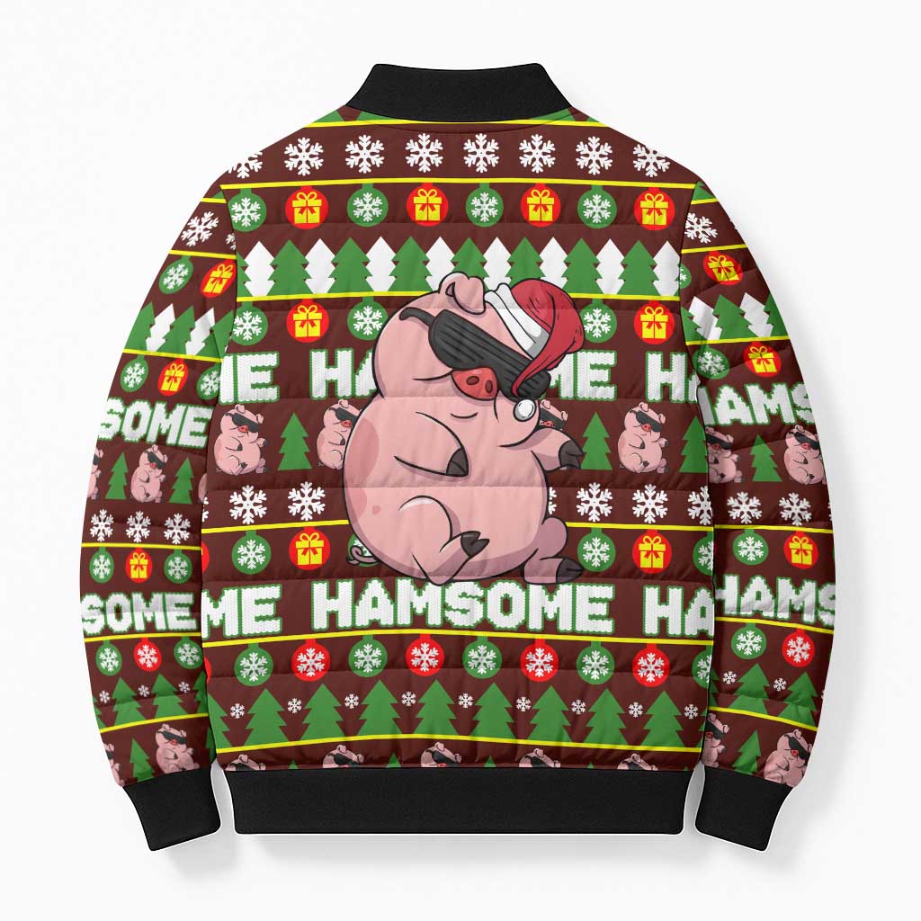 Hamsome Cute Pig Christmas Bomber Puffer Jacket Xmas Holiday Patterns - Wonder Print Shop