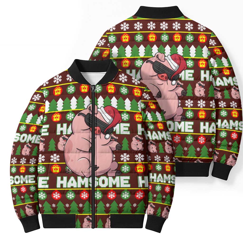 Hamsome Cute Pig Christmas Bomber Puffer Jacket Xmas Holiday Patterns - Wonder Print Shop