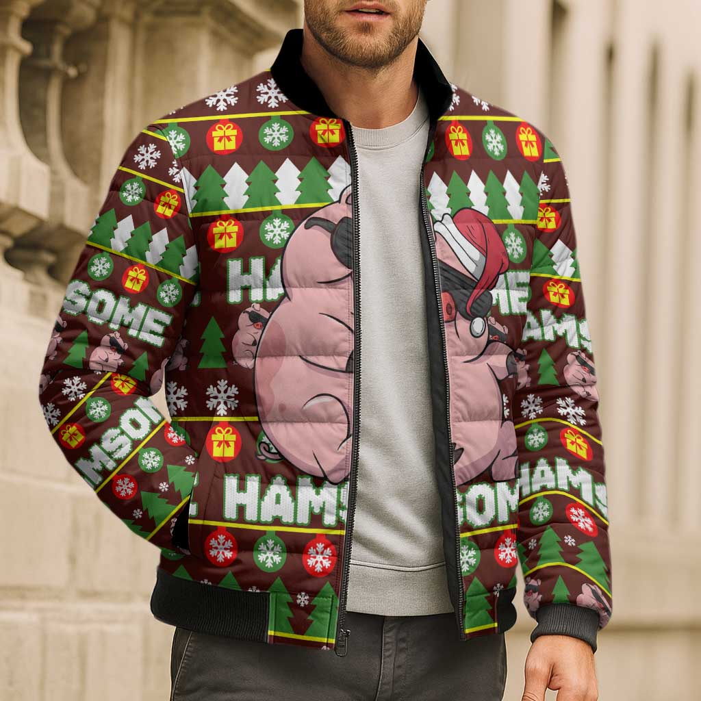 Hamsome Cute Pig Christmas Bomber Puffer Jacket Xmas Holiday Patterns - Wonder Print Shop