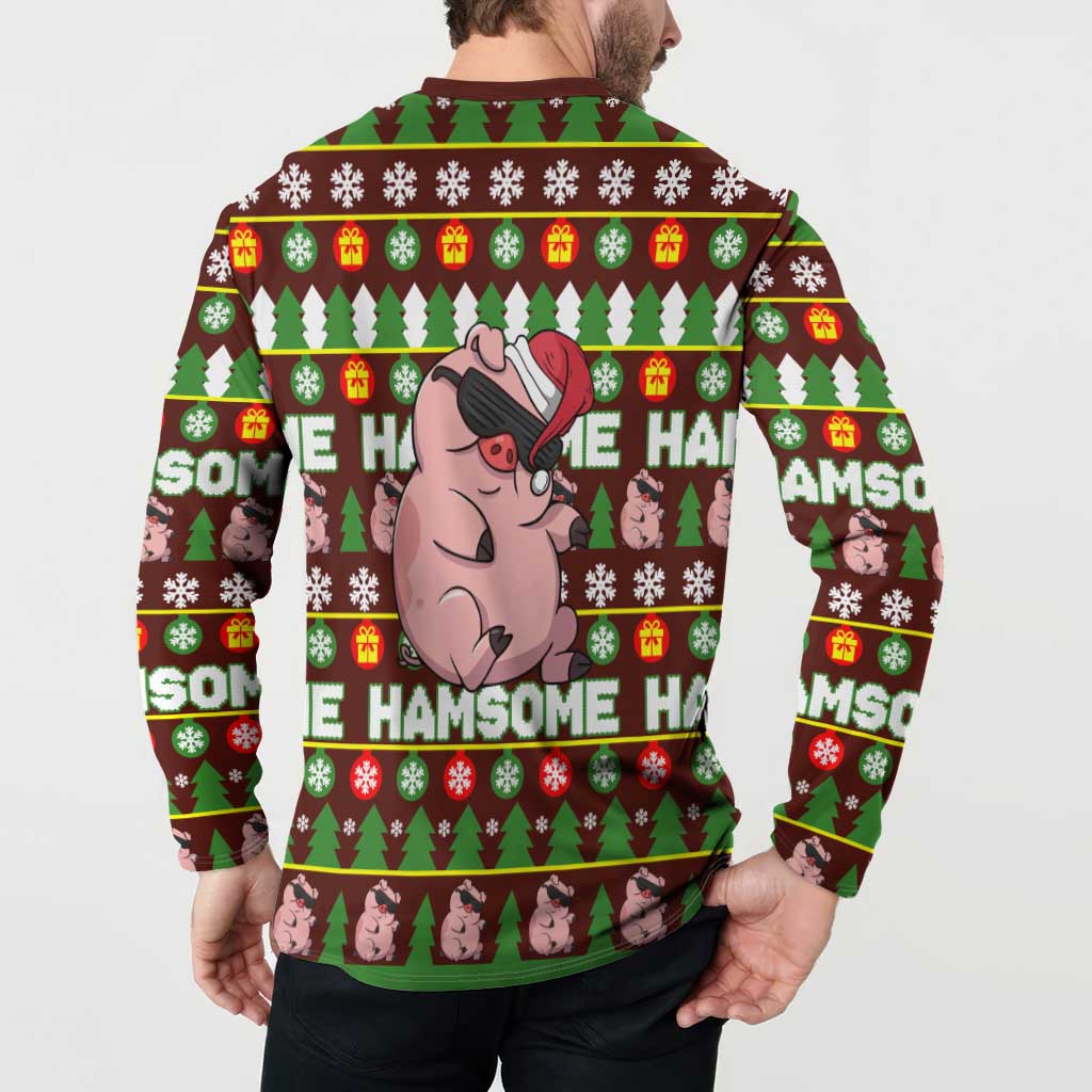 Hamsome Cute Pig Christmas Button Sweatshirt Xmas Holiday Patterns - Wonder Print Shop