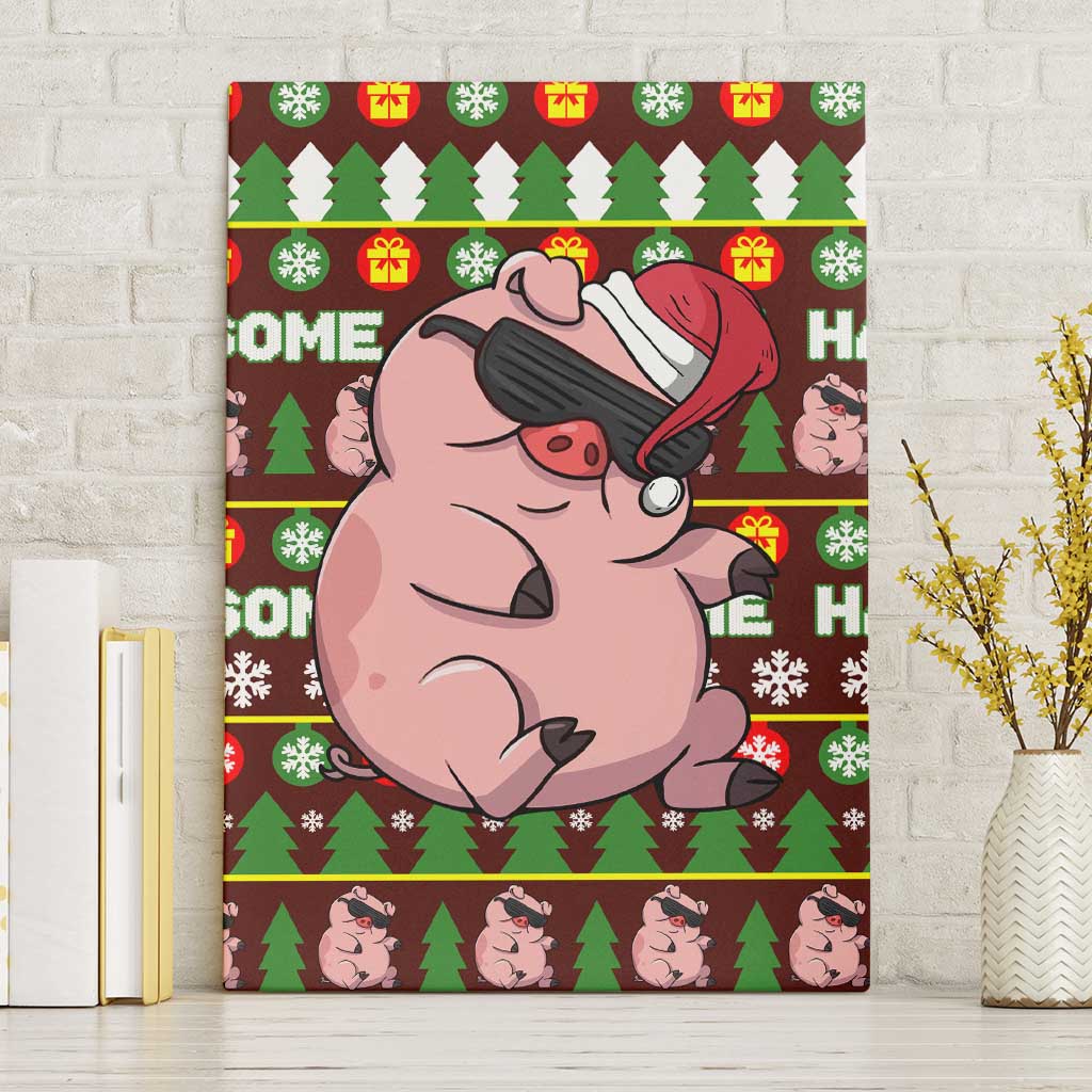 Hamsome Cute Pig Christmas Canvas Wall Art Xmas Holiday Patterns - Wonder Print Shop