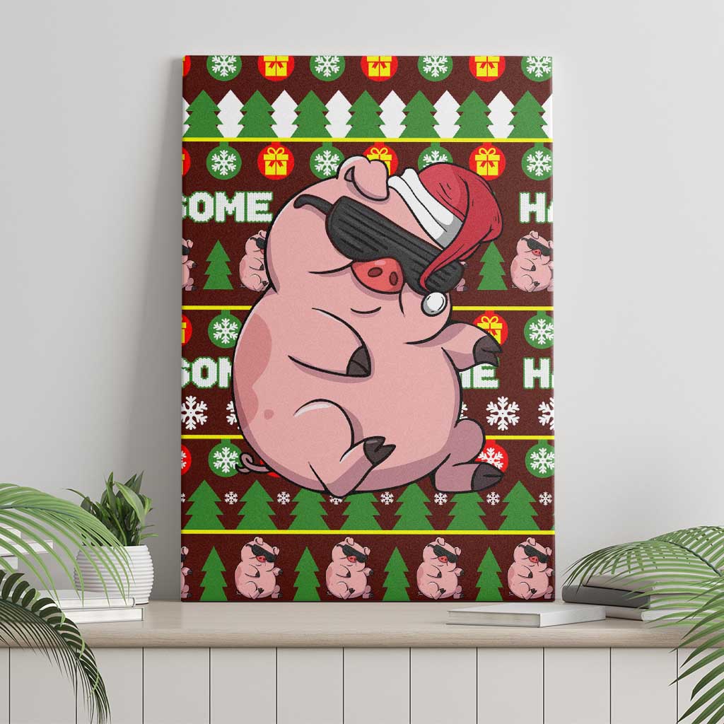 Hamsome Cute Pig Christmas Canvas Wall Art Xmas Holiday Patterns - Wonder Print Shop