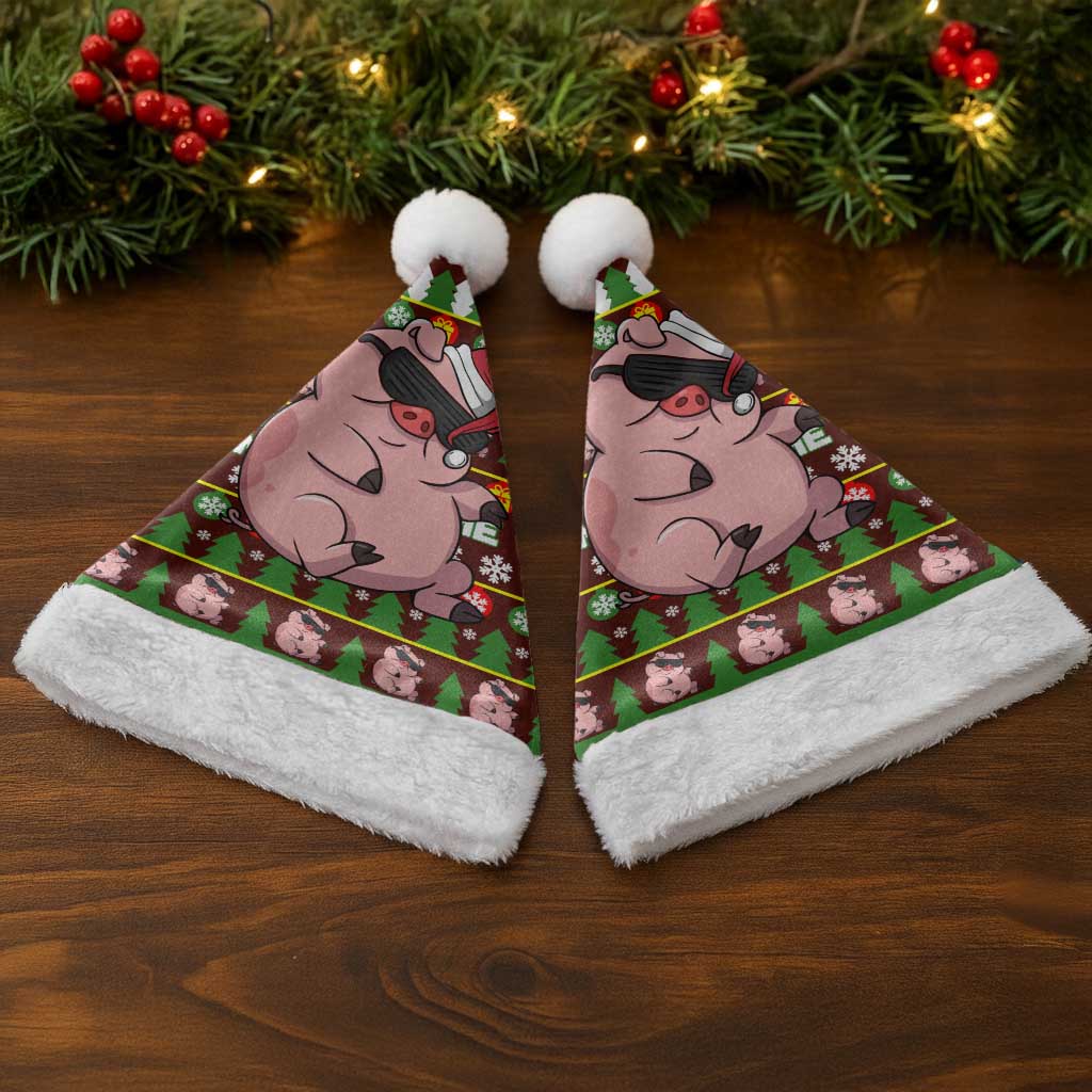 Hamsome Cute Pig Christmas Santa Hat Xmas Holiday Patterns - Wonder Print Shop