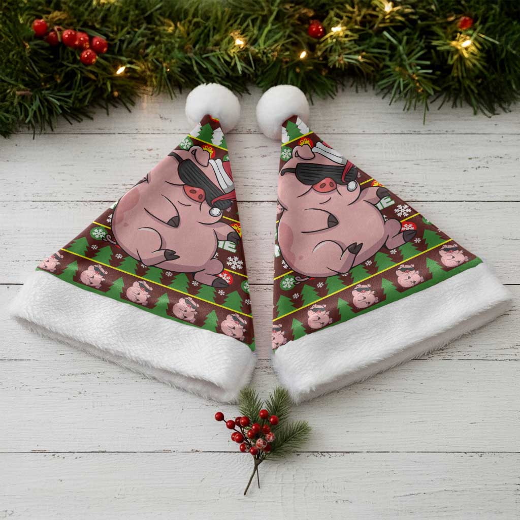 Hamsome Cute Pig Christmas Santa Hat Xmas Holiday Patterns - Wonder Print Shop