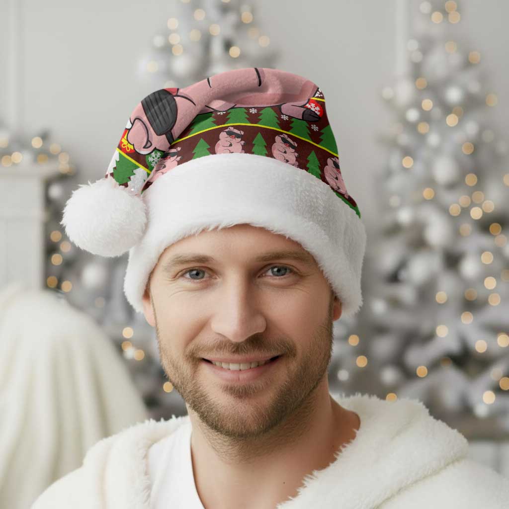 Hamsome Cute Pig Christmas Santa Hat Xmas Holiday Patterns - Wonder Print Shop