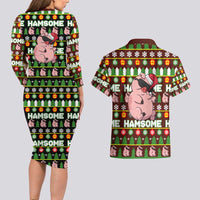Hamsome Cute Pig Christmas Couples Matching Long Sleeve Bodycon Dress and Hawaiian Shirt Xmas Holiday Patterns - Wonder Print Shop
