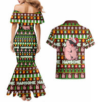 Hamsome Cute Pig Christmas Couples Matching Mermaid Dress and Hawaiian Shirt Xmas Holiday Patterns - Wonder Print Shop