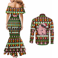 Hamsome Cute Pig Christmas Couples Matching Mermaid Dress and Long Sleeve Button Shirt Xmas Holiday Patterns - Wonder Print Shop
