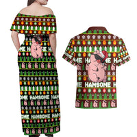 Hamsome Cute Pig Christmas Couples Matching Off Shoulder Maxi Dress and Hawaiian Shirt Xmas Holiday Patterns - Wonder Print Shop