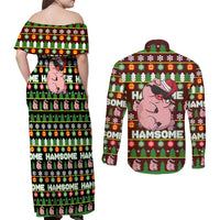 Hamsome Cute Pig Christmas Couples Matching Off Shoulder Maxi Dress and Long Sleeve Button Shirt Xmas Holiday Patterns - Wonder Print Shop