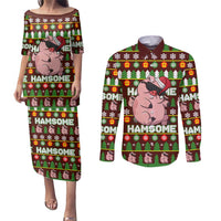 Hamsome Cute Pig Christmas Couples Matching Puletasi and Long Sleeve Button Shirt Xmas Holiday Patterns - Wonder Print Shop