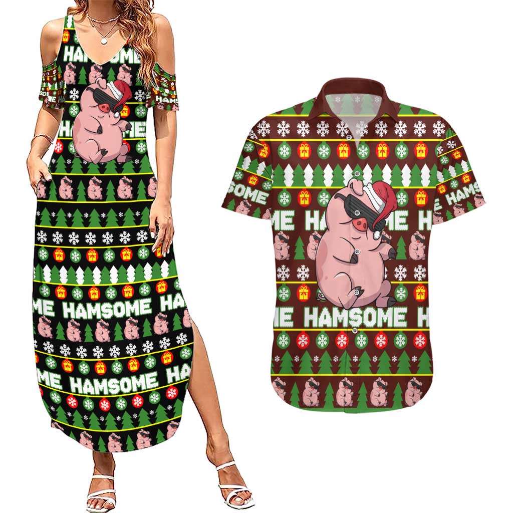 Hamsome Cute Pig Christmas Couples Matching Summer Maxi Dress and Hawaiian Shirt Xmas Holiday Patterns - Wonder Print Shop