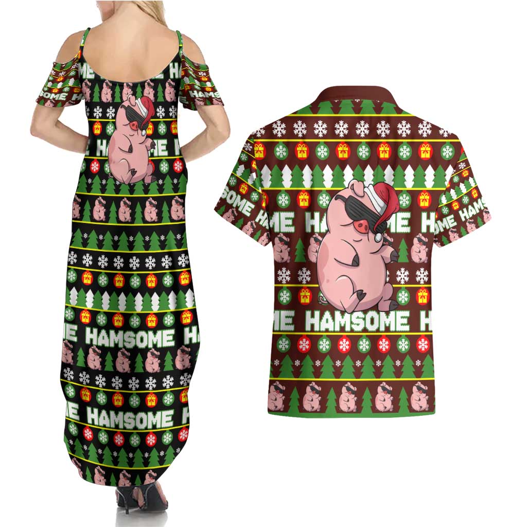 Hamsome Cute Pig Christmas Couples Matching Summer Maxi Dress and Hawaiian Shirt Xmas Holiday Patterns - Wonder Print Shop