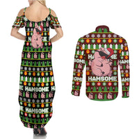Hamsome Cute Pig Christmas Couples Matching Summer Maxi Dress and Long Sleeve Button Shirt Xmas Holiday Patterns - Wonder Print Shop