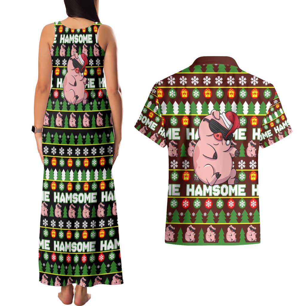 Hamsome Cute Pig Christmas Couples Matching Tank Maxi Dress and Hawaiian Shirt Xmas Holiday Patterns - Wonder Print Shop