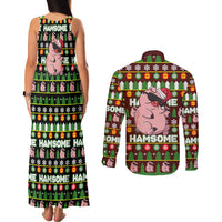 Hamsome Cute Pig Christmas Couples Matching Tank Maxi Dress and Long Sleeve Button Shirt Xmas Holiday Patterns - Wonder Print Shop