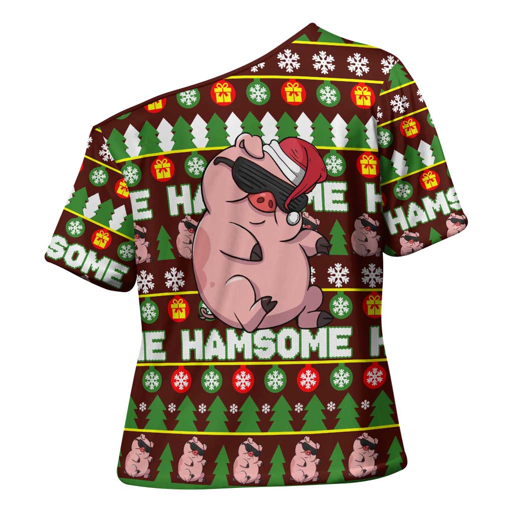 Hamsome Cute Pig Christmas Cross Shoulder Shirt Xmas Holiday Patterns - Wonder Print Shop