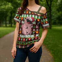 Hamsome Cute Pig Christmas Cross Shoulder Shirt Xmas Holiday Patterns - Wonder Print Shop