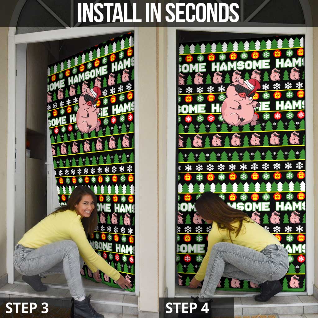 Hamsome Cute Pig Christmas Door Cover Xmas Holiday Patterns - Wonder Print Shop