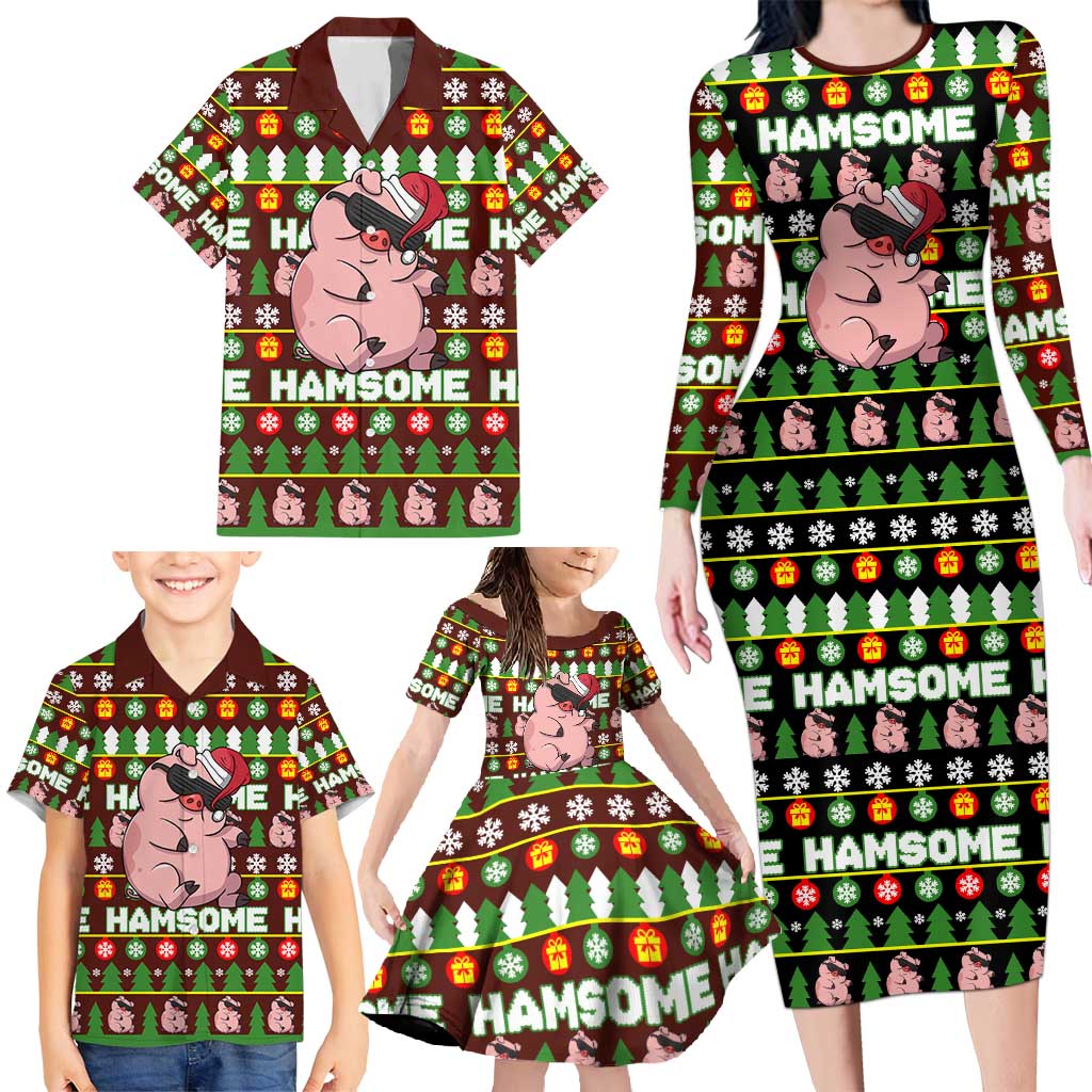 Hamsome Cute Pig Christmas Family Matching Long Sleeve Bodycon Dress and Hawaiian Shirt Xmas Holiday Patterns - Wonder Print Shop