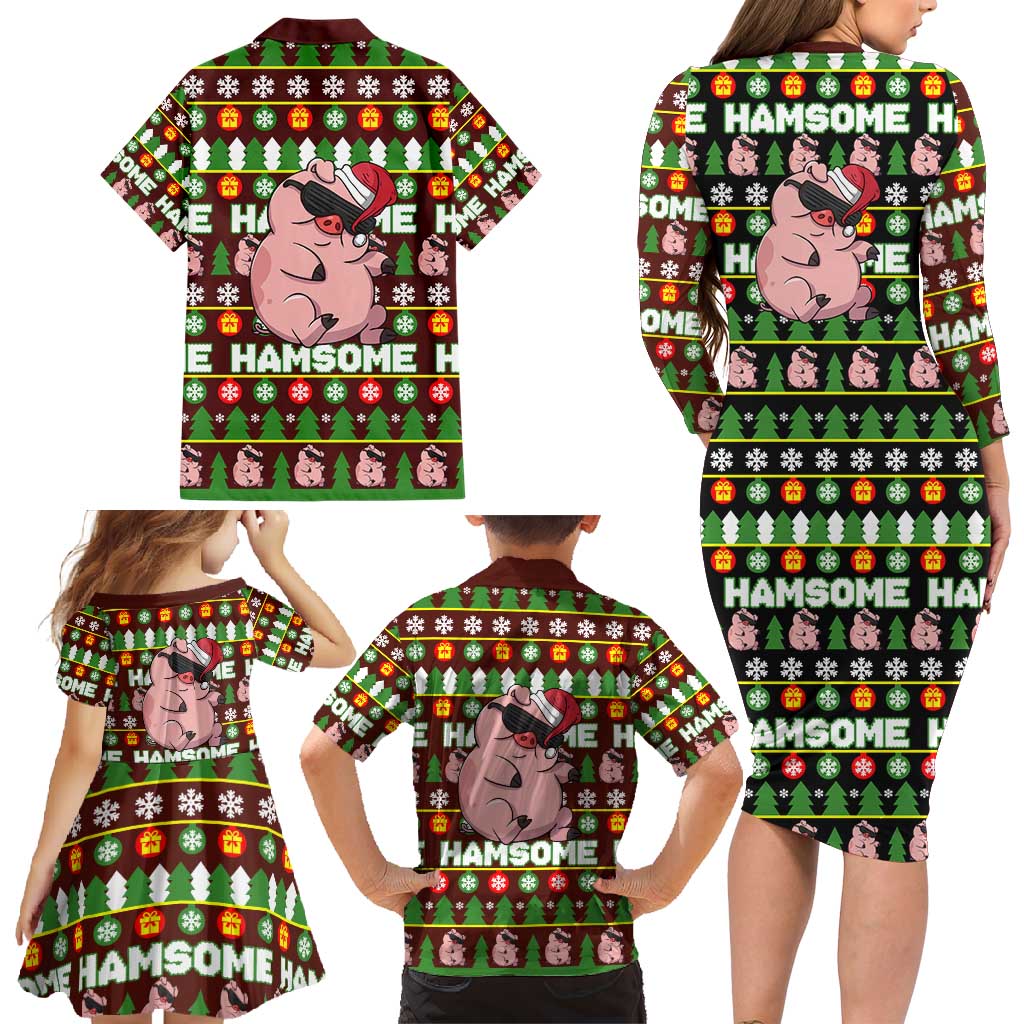 Hamsome Cute Pig Christmas Family Matching Long Sleeve Bodycon Dress and Hawaiian Shirt Xmas Holiday Patterns - Wonder Print Shop