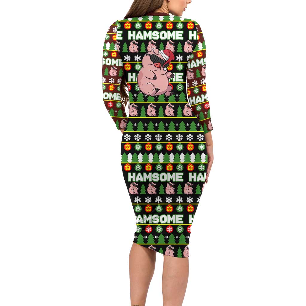 Hamsome Cute Pig Christmas Family Matching Long Sleeve Bodycon Dress and Hawaiian Shirt Xmas Holiday Patterns - Wonder Print Shop