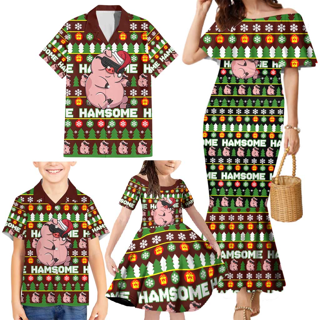 Hamsome Cute Pig Christmas Family Matching Mermaid Dress and Hawaiian Shirt Xmas Holiday Patterns - Wonder Print Shop
