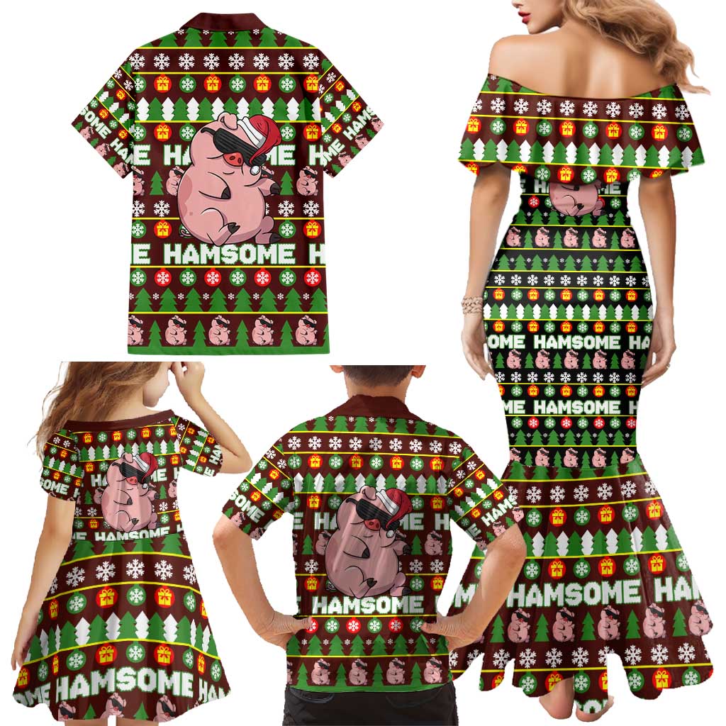 Hamsome Cute Pig Christmas Family Matching Mermaid Dress and Hawaiian Shirt Xmas Holiday Patterns - Wonder Print Shop