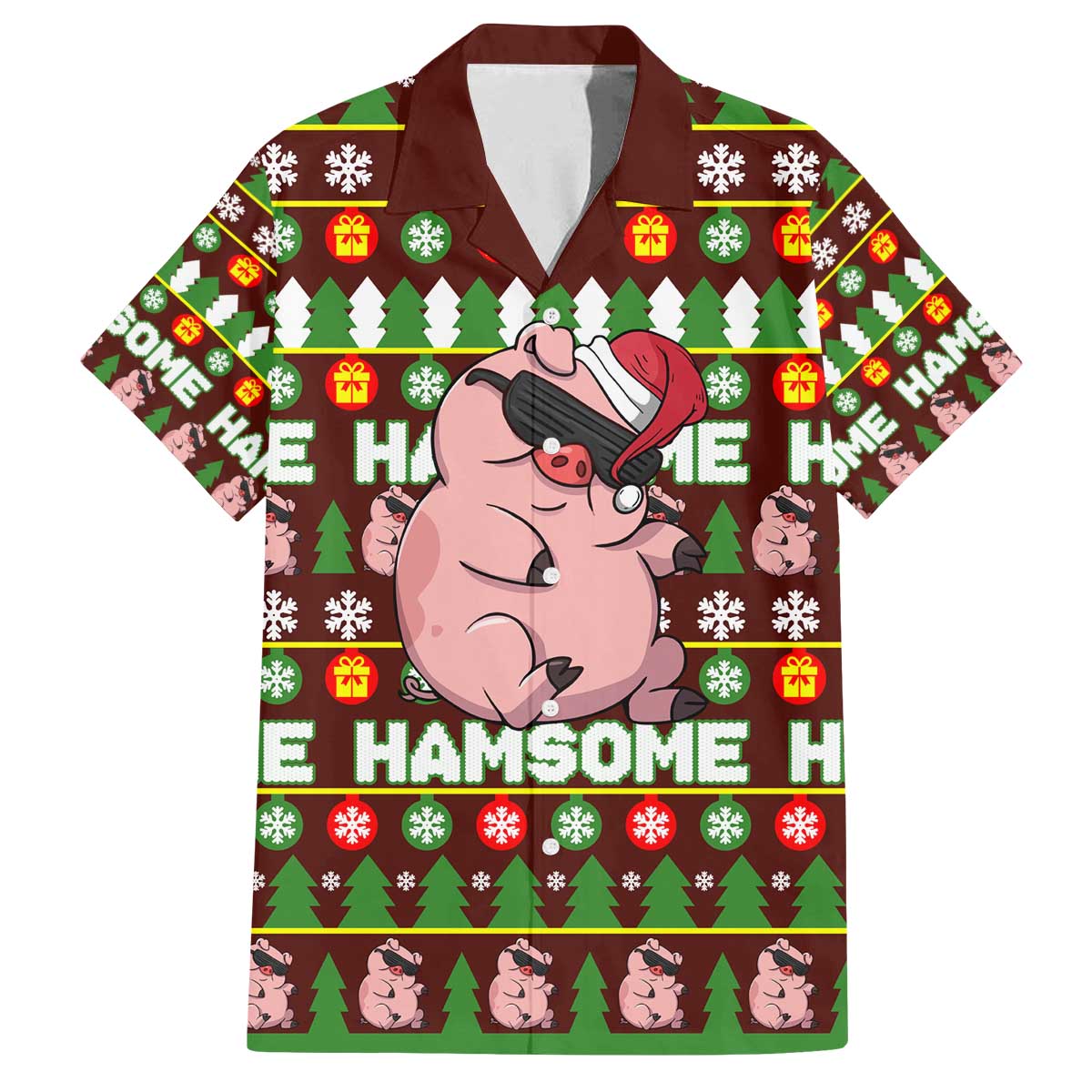 Hamsome Cute Pig Christmas Family Matching Off The Shoulder Long Sleeve Dress and Hawaiian Shirt Xmas Holiday Patterns - Wonder Print Shop