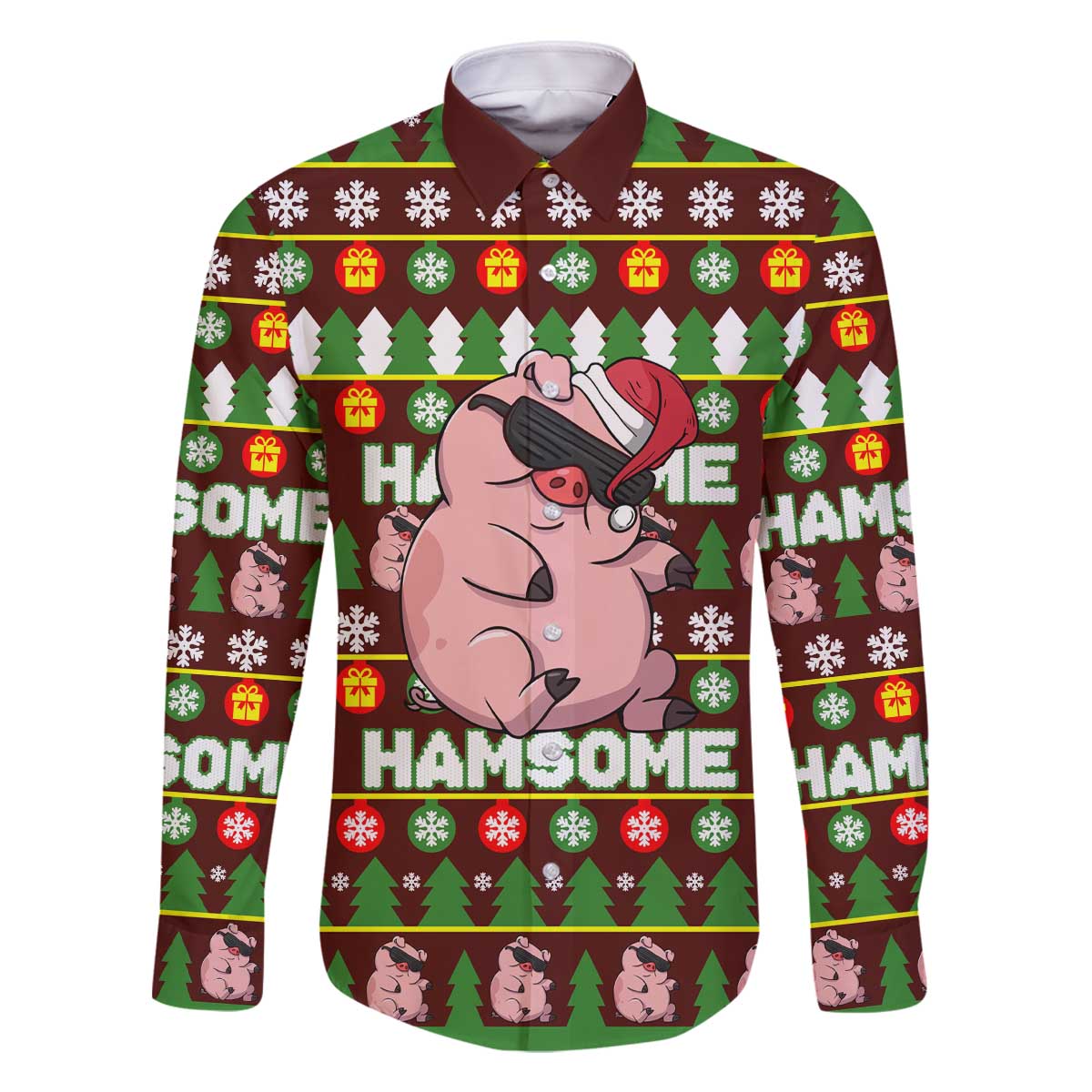 Hamsome Cute Pig Christmas Family Matching Off The Shoulder Long Sleeve Dress and Hawaiian Shirt Xmas Holiday Patterns - Wonder Print Shop