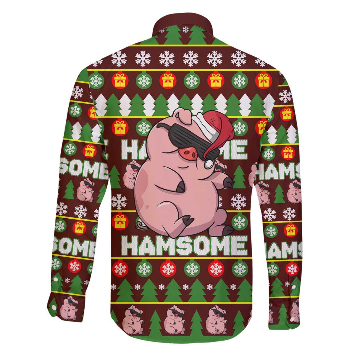 Hamsome Cute Pig Christmas Family Matching Off The Shoulder Long Sleeve Dress and Hawaiian Shirt Xmas Holiday Patterns - Wonder Print Shop