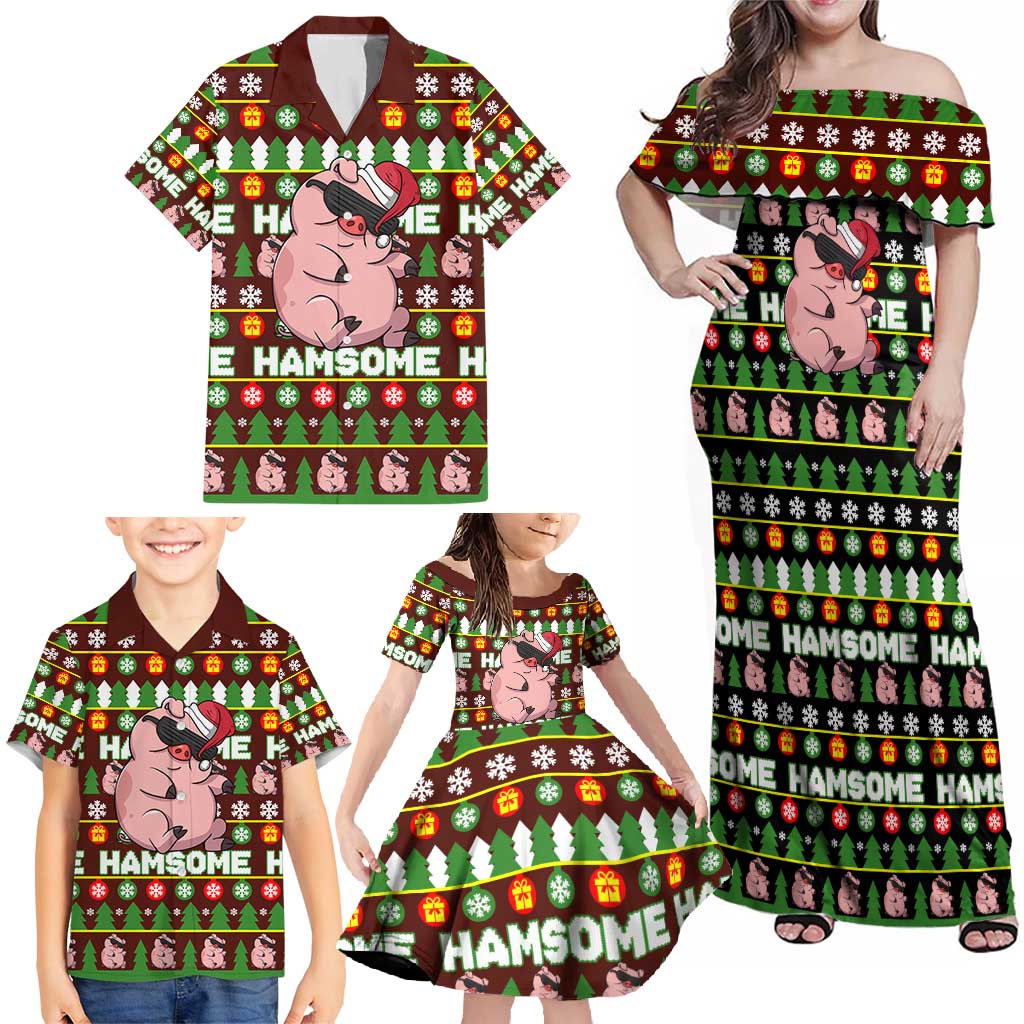 Hamsome Cute Pig Christmas Family Matching Off Shoulder Maxi Dress and Hawaiian Shirt Xmas Holiday Patterns - Wonder Print Shop