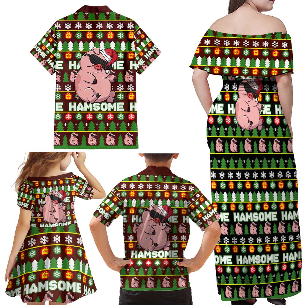 Hamsome Cute Pig Christmas Family Matching Off Shoulder Maxi Dress and Hawaiian Shirt Xmas Holiday Patterns - Wonder Print Shop