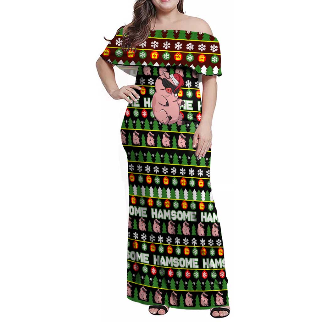 Hamsome Cute Pig Christmas Family Matching Off Shoulder Maxi Dress and Hawaiian Shirt Xmas Holiday Patterns - Wonder Print Shop
