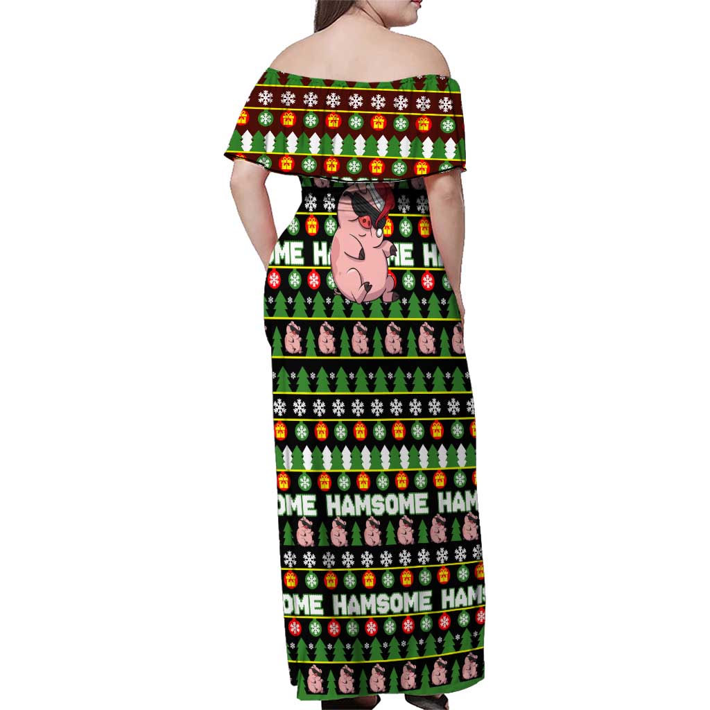 Hamsome Cute Pig Christmas Family Matching Off Shoulder Maxi Dress and Hawaiian Shirt Xmas Holiday Patterns - Wonder Print Shop