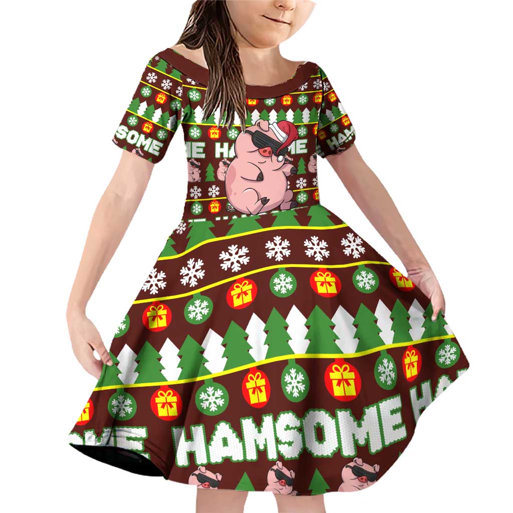Hamsome Cute Pig Christmas Family Matching Off Shoulder Short Dress and Hawaiian Shirt Xmas Holiday Patterns - Wonder Print Shop