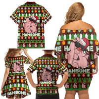 Hamsome Cute Pig Christmas Family Matching Off Shoulder Short Dress and Hawaiian Shirt Xmas Holiday Patterns - Wonder Print Shop