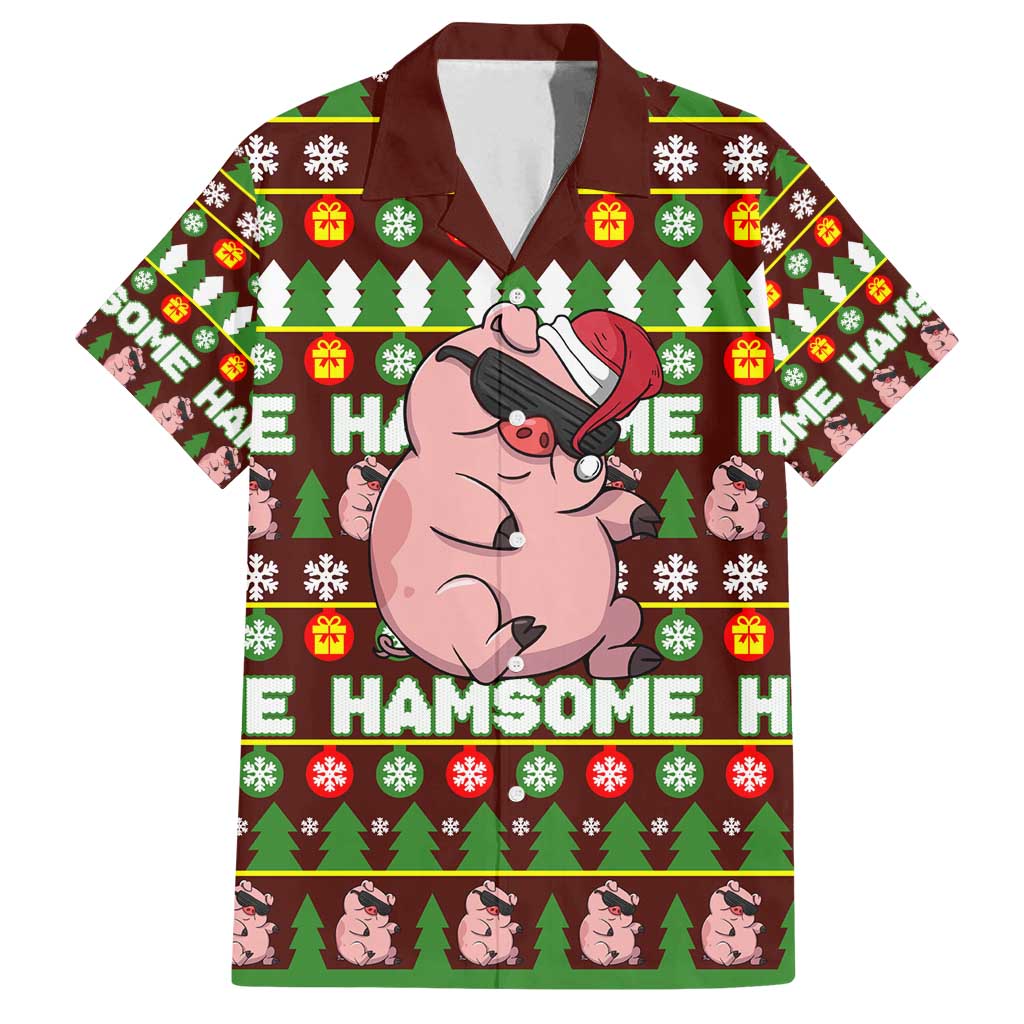 Hamsome Cute Pig Christmas Family Matching Off Shoulder Short Dress and Hawaiian Shirt Xmas Holiday Patterns - Wonder Print Shop