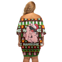 Hamsome Cute Pig Christmas Family Matching Off Shoulder Short Dress and Hawaiian Shirt Xmas Holiday Patterns - Wonder Print Shop