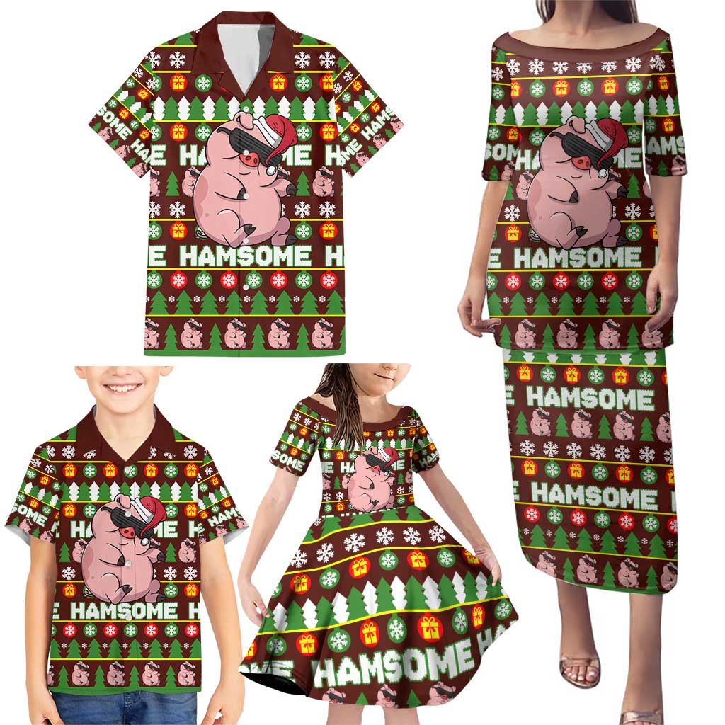 Hamsome Cute Pig Christmas Family Matching Puletasi and Hawaiian Shirt Xmas Holiday Patterns - Wonder Print Shop