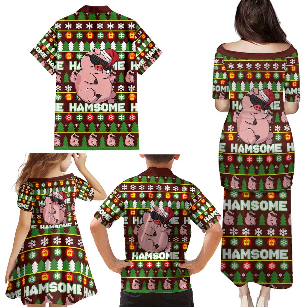 Hamsome Cute Pig Christmas Family Matching Puletasi and Hawaiian Shirt Xmas Holiday Patterns - Wonder Print Shop