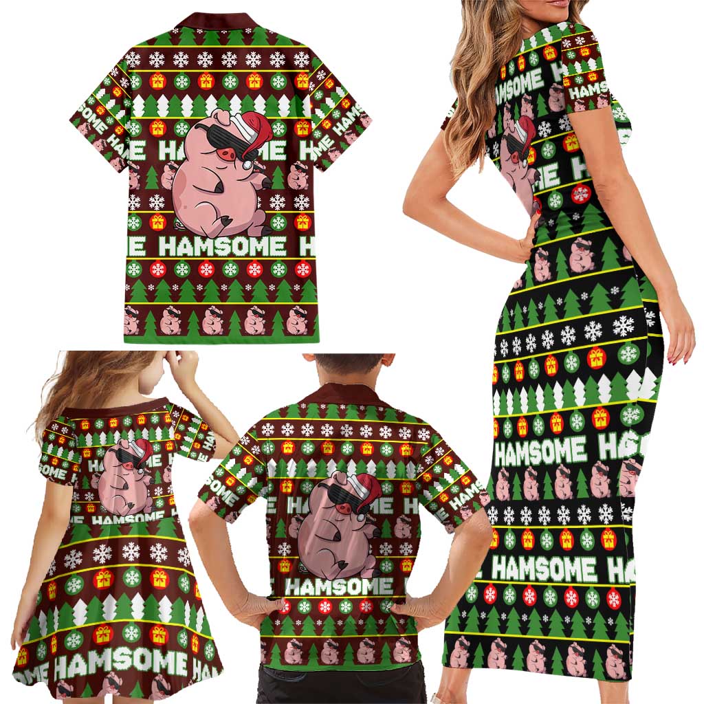 Hamsome Cute Pig Christmas Family Matching Short Sleeve Bodycon Dress and Hawaiian Shirt Xmas Holiday Patterns - Wonder Print Shop