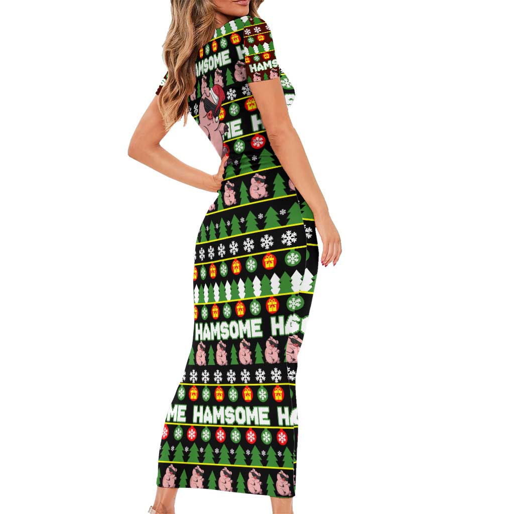 Hamsome Cute Pig Christmas Family Matching Short Sleeve Bodycon Dress and Hawaiian Shirt Xmas Holiday Patterns - Wonder Print Shop