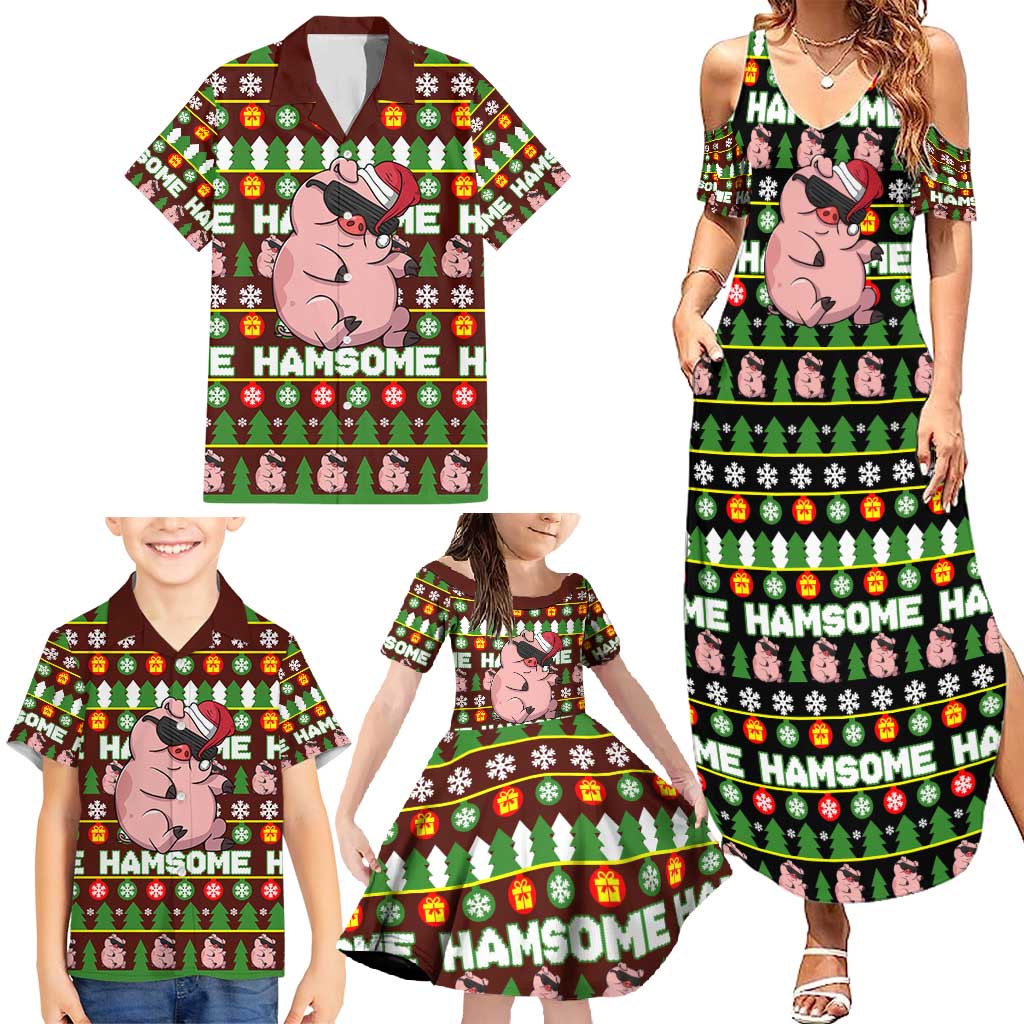 Hamsome Cute Pig Christmas Family Matching Summer Maxi Dress and Hawaiian Shirt Xmas Holiday Patterns - Wonder Print Shop