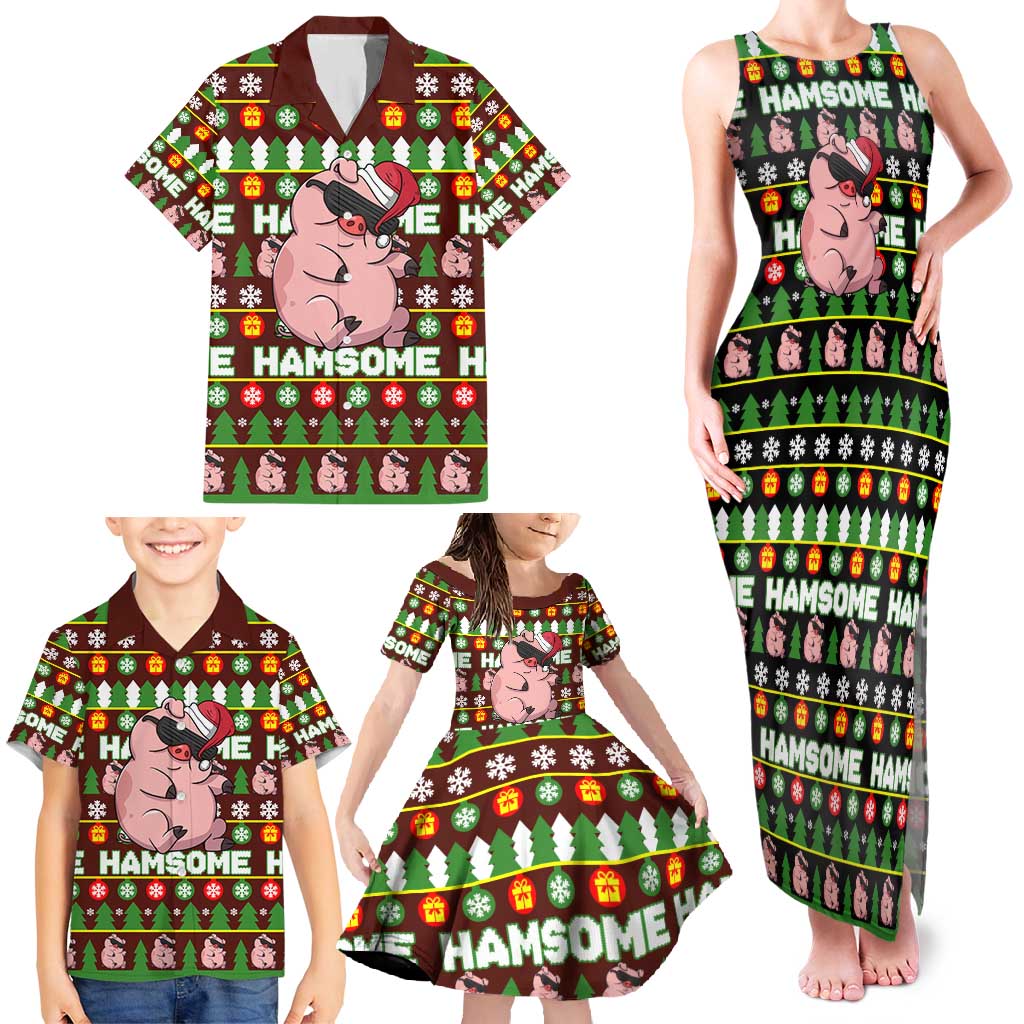 Hamsome Cute Pig Christmas Family Matching Tank Maxi Dress and Hawaiian Shirt Xmas Holiday Patterns - Wonder Print Shop