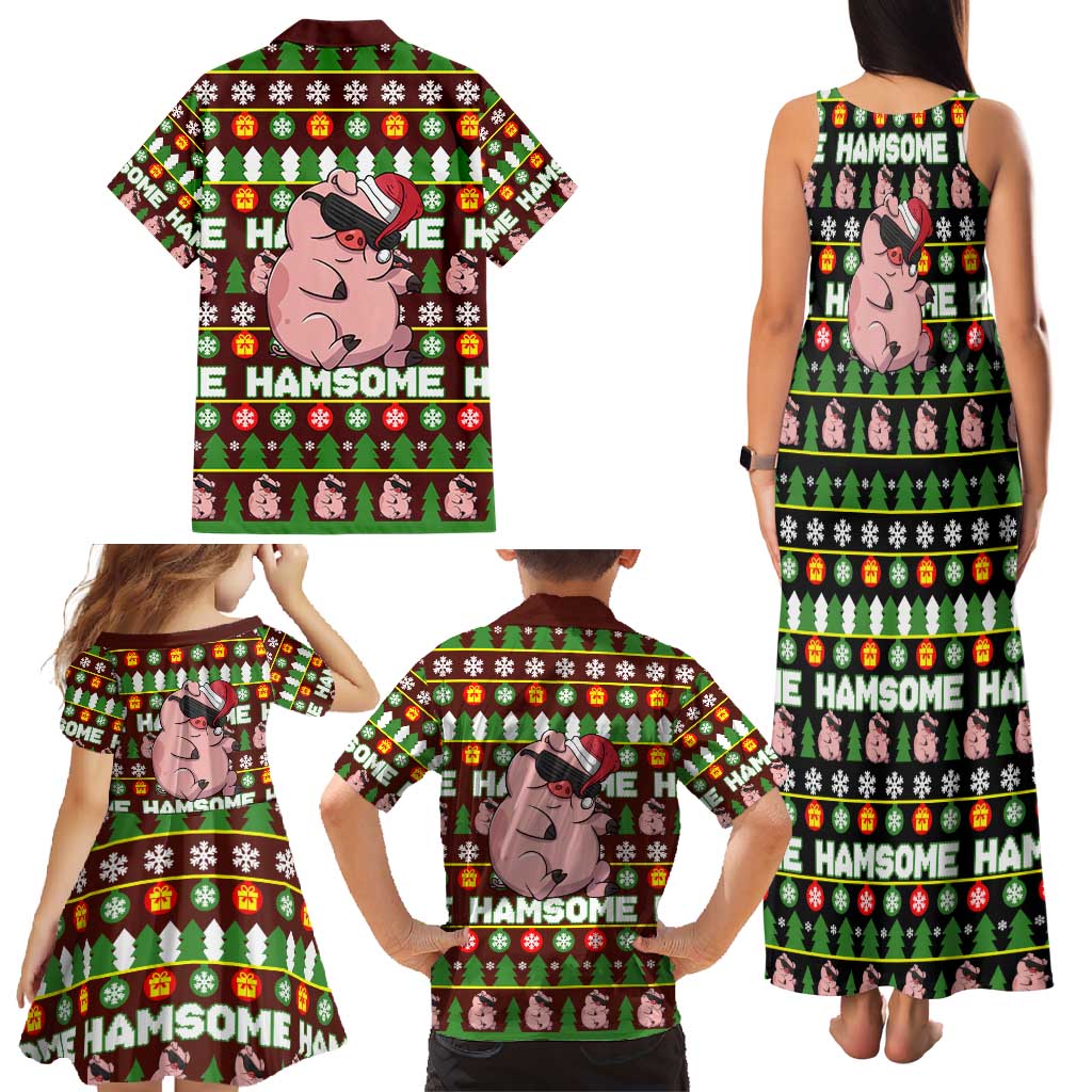 Hamsome Cute Pig Christmas Family Matching Tank Maxi Dress and Hawaiian Shirt Xmas Holiday Patterns - Wonder Print Shop