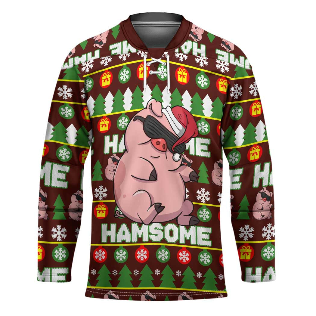 Hamsome Cute Pig Christmas Hockey Jersey Xmas Holiday Patterns - Wonder Print Shop